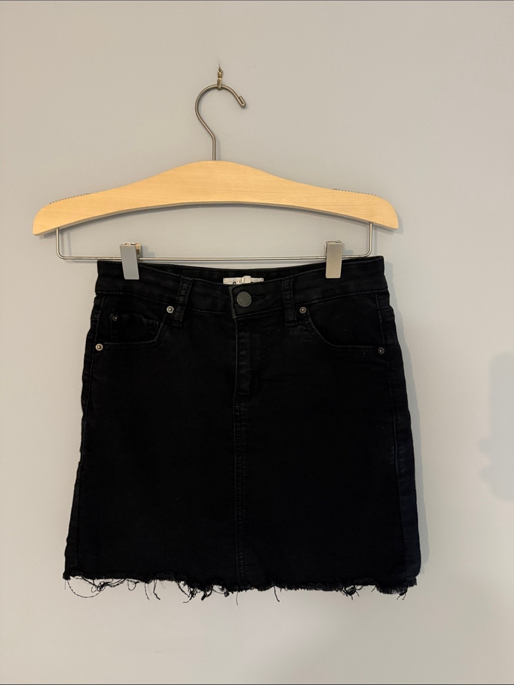 Garage Black Denim Mini Skirt with Raw Hem